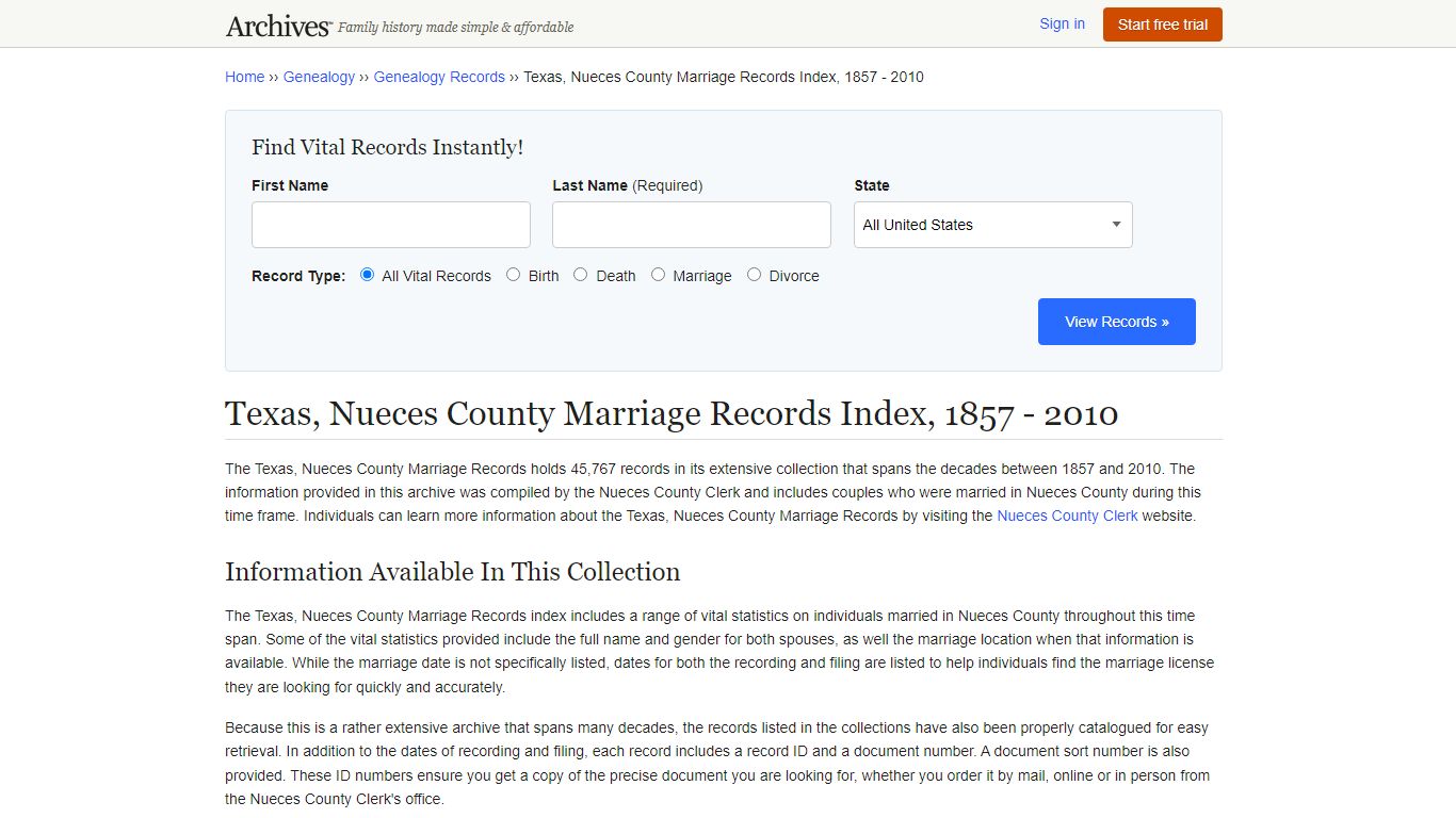 Texas, Nueces County Marriage Records | Search Collections ...