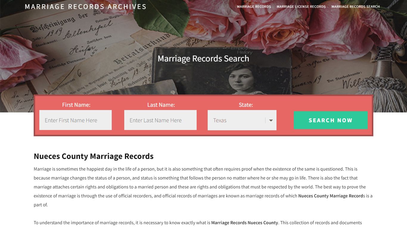 Nueces County Marriage Records | Enter Name and Search